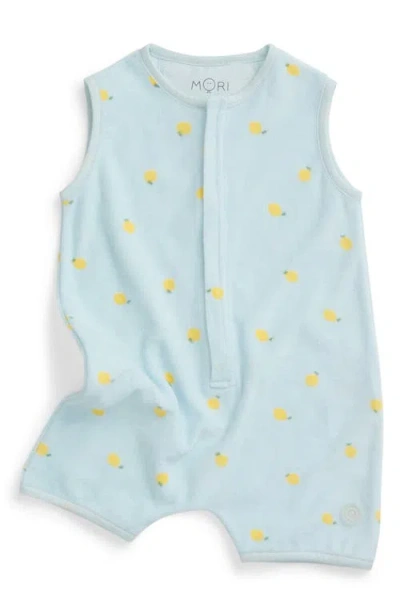 Mori Kids'  Lemon Print Towelling Romper In Blue