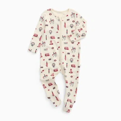 Mori Kids'  London Print Two Way Zip-up Sleepsuit In White