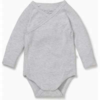Mori Kids'  Long Sleeve Kimono Bodysuit In Gray