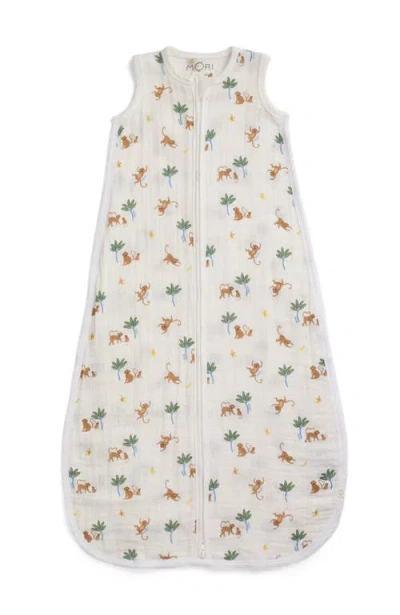 Mori Babies'  Monkey Print Muslin Front Opening Sleeping Bag In Brown