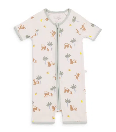 Mori Kids'  Monkey Print Playsuit In Gray
