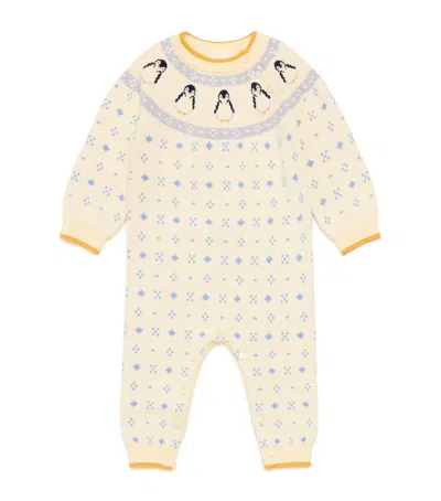 Mori Kids' Organic Cotton Fair Isle Penguin Playsuit In Yellow