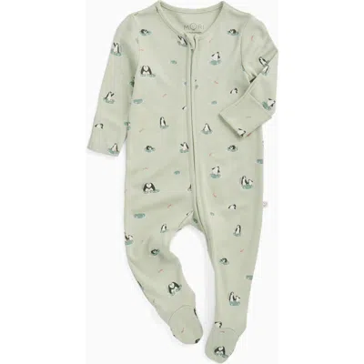 Mori Kids'  Penguin Two Way Zip-up Sleepsuit In Green