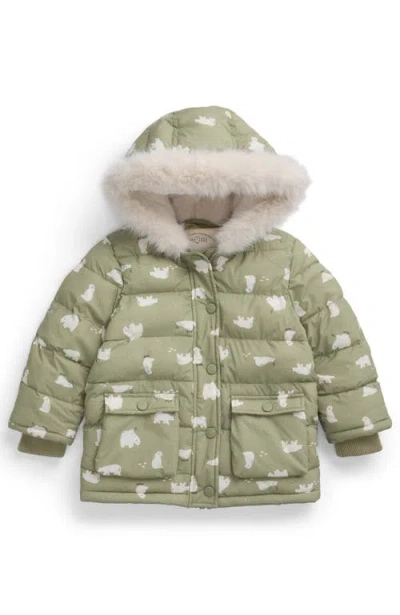 Mori Kids'  Polar Bear Quilted Jacket In Green