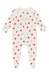 Mori Babies'  Print Zip One-piece Footie Pajamas In Hearts And Cream