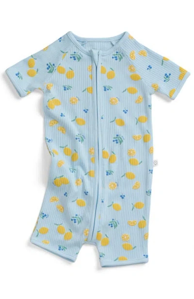 Mori Babies'  Printed Ribbed Summer Zip-up Sleepsuit In Blue