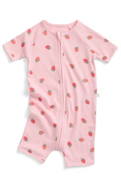 Mori Babies'  Printed Ribbed Summer Zip-up Sleepsuit In Pink
