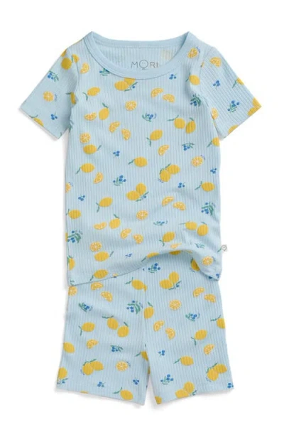 Mori Kids'  Printed Summer T-shirt & Short Pajama Set In Blue