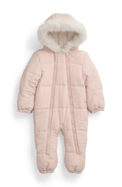Mori Kids'  Recycled Faux Fur Lined Embroidered Snowsuit In Pink