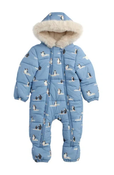 Mori Kids'  Recycled Faux Fur Lined Penguin Snowsuit In Blue