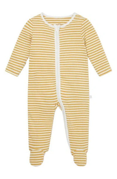Mori Babies'  Rib Fitted One-piece Footed Pajamas In Mustard Stripe
