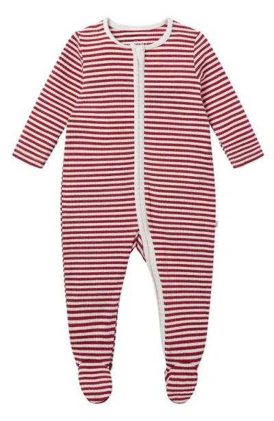 Mori Rib Fitted One-piece Footed Pajamas In Red Stripe