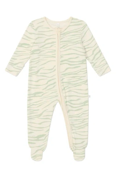 Mori Babies'  Rib Fitted One-piece Footed Pajamas In Zebra