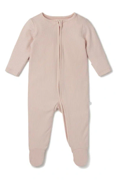 Mori Babies' Rib Fitted One-piece Footie Pajamas In Ribbed Blush