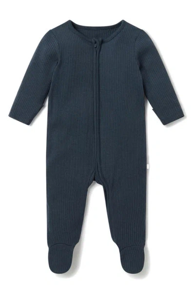 Mori Babies' Rib Fitted One-piece Footie Pajamas In Ribbed Navy