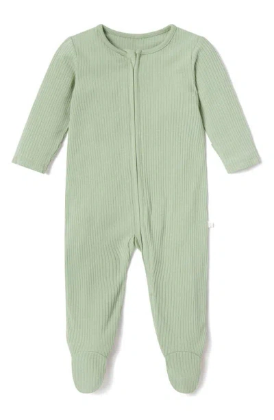 Mori Babies' Rib Fitted One-piece Footie Pyjamas In Ribbed Sage