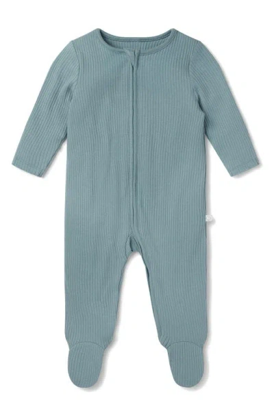 Mori Babies' Rib Fitted One-piece Footie Pajamas In Ribbed Sky