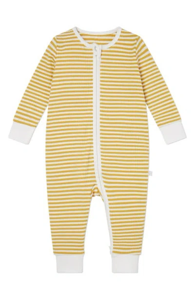 Mori Babies'  Rib Fitted One-piece Pajamas In Mustard Stripe