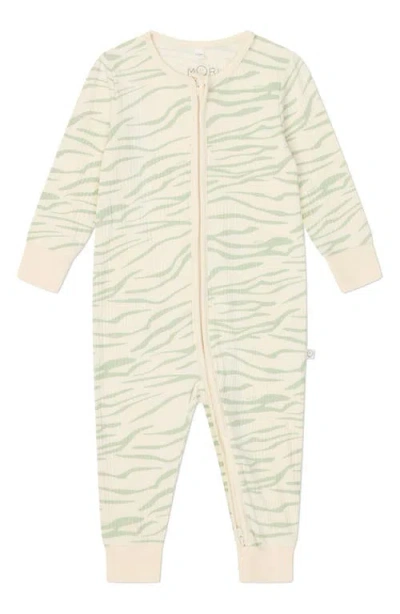 Mori Babies'  Rib Fitted One-piece Pajamas In Zebra
