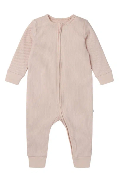 Mori Babies' Rib Fitted One-piece Romper In Blush