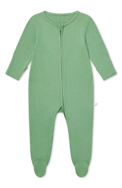 Mori Babies' Rib Fitted One-piece Romper In Ribbed - Kashmir Green