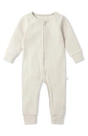 Mori Clever Zip Fitted One-piece Pajamas In Ribbed Ecru