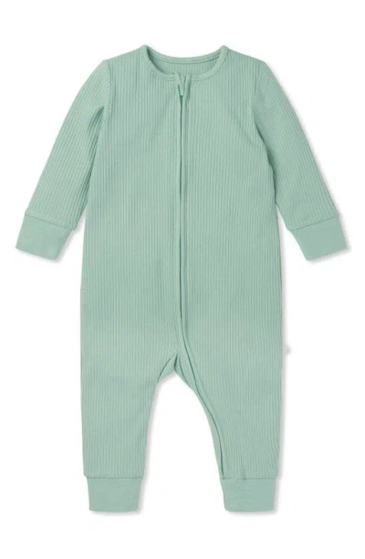 Mori Babies' Rib Fitted One-piece Romper In Ribbed Mint