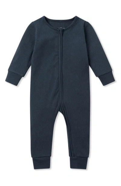 Mori Babies' Rib Fitted One-piece Romper In Ribbed Navy