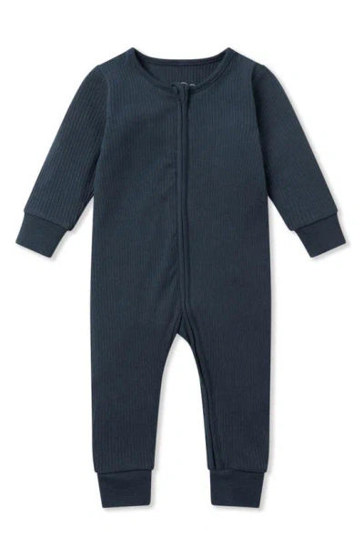 Mori Kids' Rib Fitted One-piece Romper In Ribbed Navy