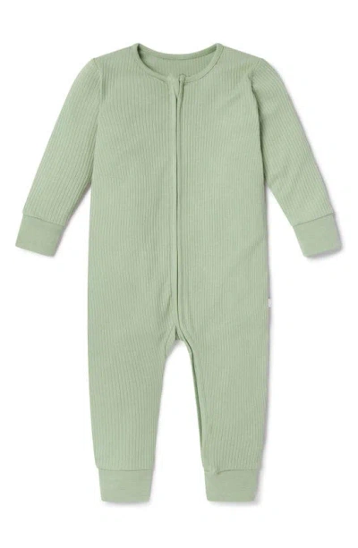 Mori Babies' Clever Zip Fitted One-piece Pyjamas In Ribbed Sage