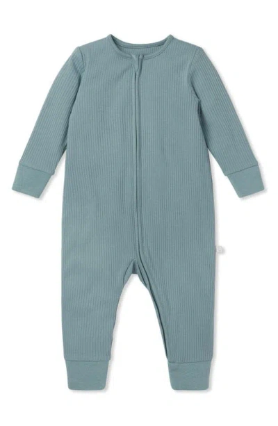 Mori Babies' Rib Fitted One-piece Romper In Ribbed Sky