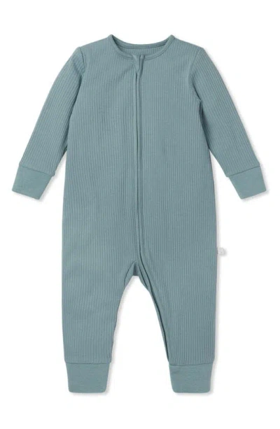 Mori Kids' Rib Fitted One-piece Romper In Ribbed Sky