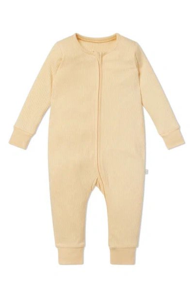 Mori Babies' Rib Fitted One-piece Romper In Ribbed Yellow