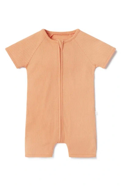 Mori Babies' Rib Fitted One-piece Short Pyjamas In Ribbed Orange