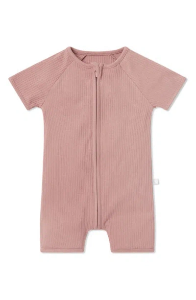 Mori Babies' Rib Fitted One-piece Short Pyjamas In Ribbed Rose