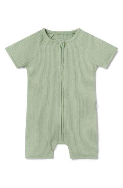 Mori Babies' Rib Fitted One-piece Short Pajamas In Ribbed Sage