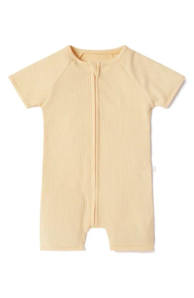 Mori Babies' Rib Fitted One-piece Short Pyjamas In Ribbed Yellow