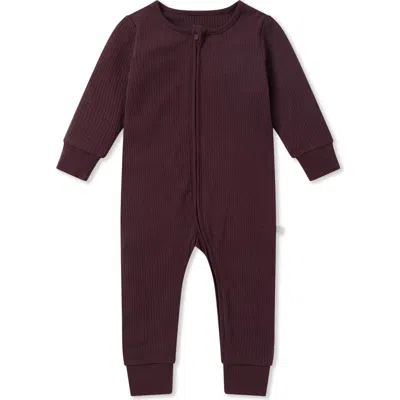 Mori Kids'  Rib Fitted One-piece Romper In Burgundy