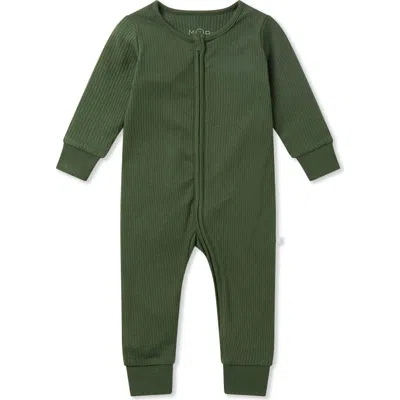 Mori Kids'  Rib Fitted One-piece Romper In Green