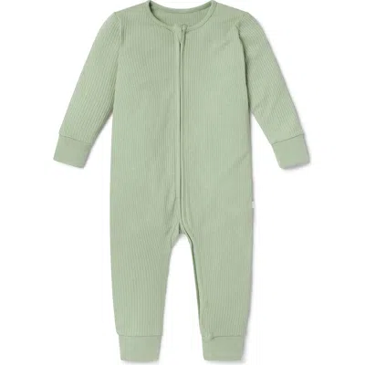 Mori Kids'  Rib Fitted One-piece Romper In Green