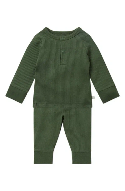 Mori Babies' Rib Fitted Two-piece Pajamas In Ribbed Pine