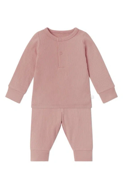 Mori Babies' Rib Fitted Two-piece Pajamas In Ribbed Rose