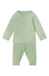 Mori Babies' Rib Fitted Two-piece Pajamas In Ribbed Sage