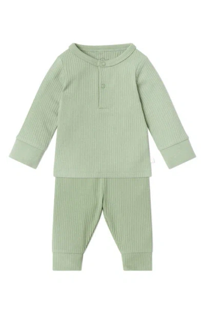 Mori Babies' Rib Fitted Two-piece Pyjamas In Ribbed Sage