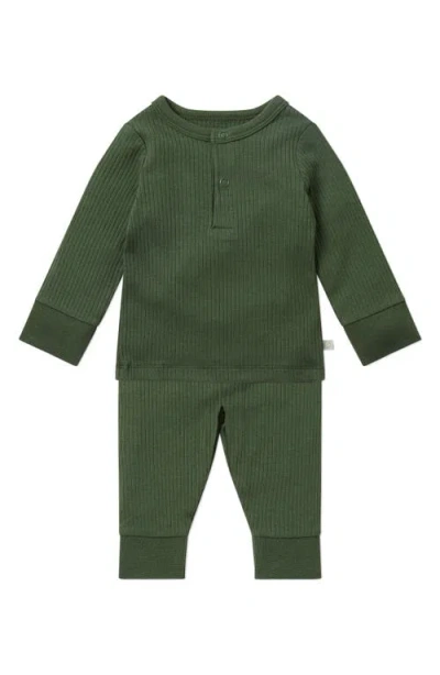 Mori Babies'  Rib Fitted Two-piece Pajamas In Green