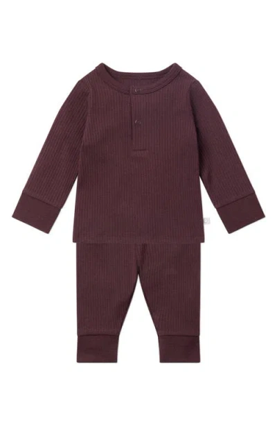 Mori Babies'  Rib Fitted Two-piece Pajamas In Burgundy