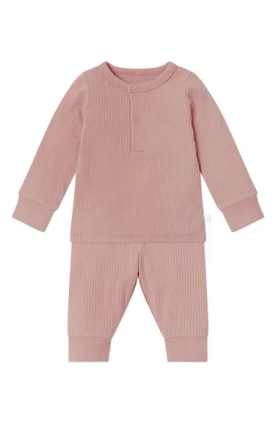 Mori Babies'  Rib Fitted Two-piece Pajamas In Pink