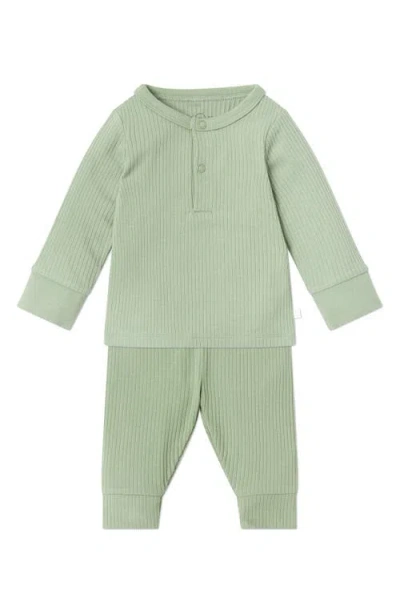 Mori Babies'  Rib Fitted Two-piece Pajamas In Green