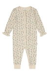 Mori Babies'  Rib Floral Print Fitted One-piece Romper In Cream Floral