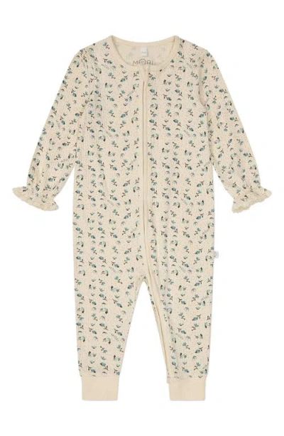 Mori Babies'  Rib Floral Print Fitted One-piece Romper In Cream Floral